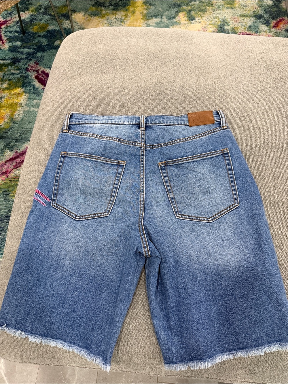 Johnny Was Denim Boyfriend Shorts with Multicolor Floral & Bird Embroidery - Picture 2 of 4